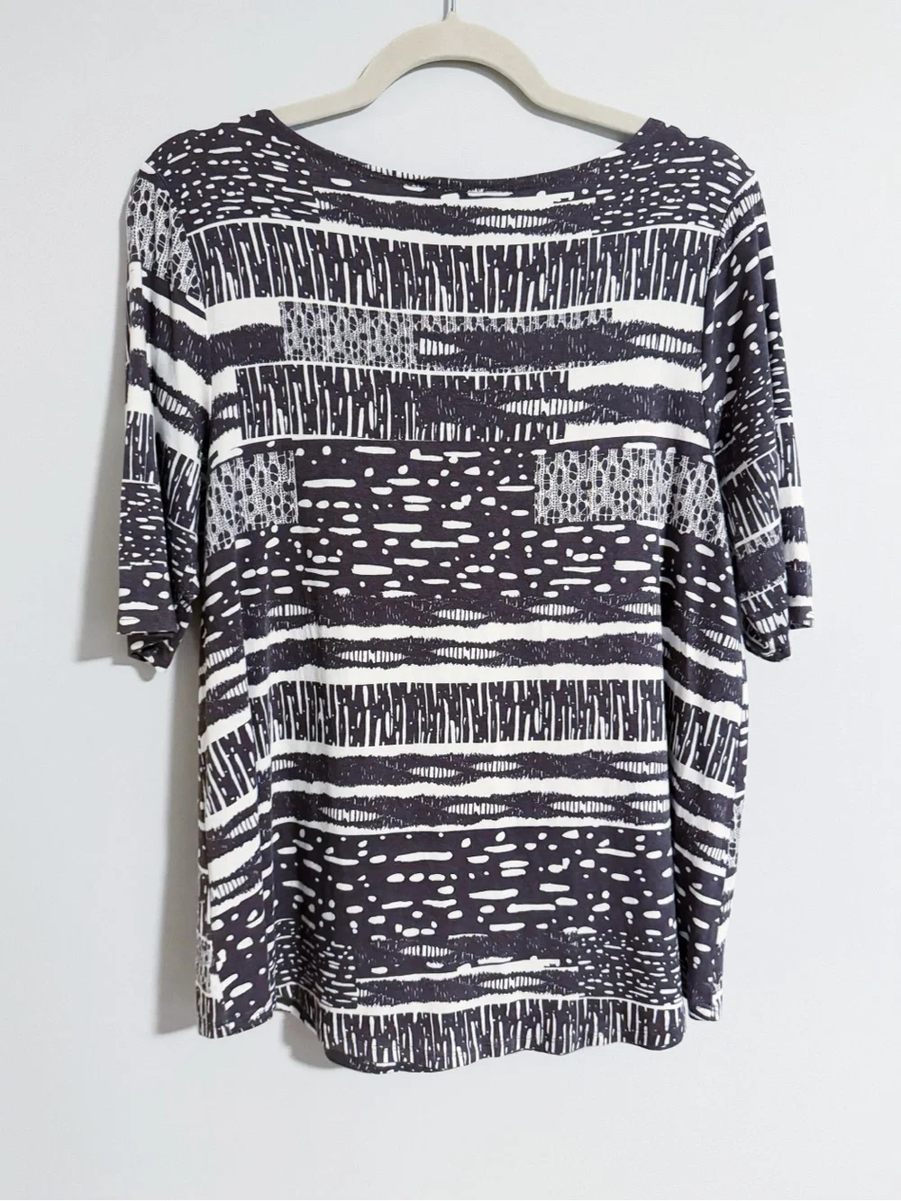 Always A. Line - Brown and White Multi-Patterned Elbow Sleeve Top